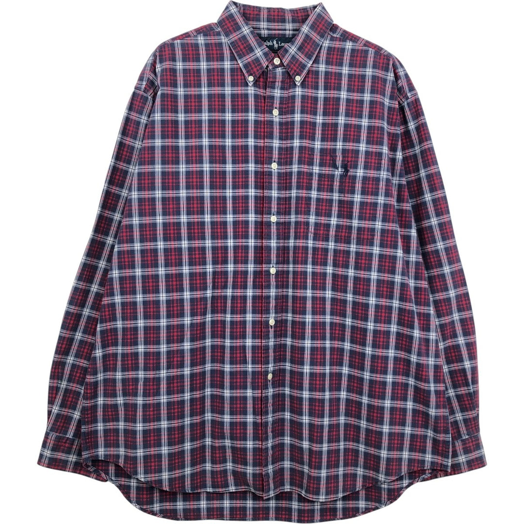 Ralph Lauren MOORE Long-Sleeve Button-Down Check Shirt, Men's Size XL (approx.) cotton red type Vintage Second Hand