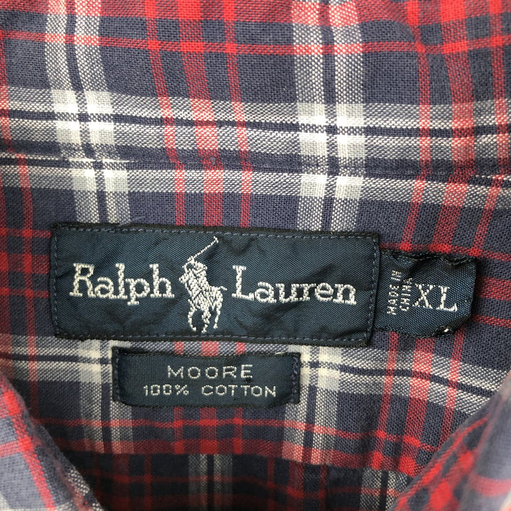 Ralph Lauren MOORE Long-Sleeve Button-Down Check Shirt, Men's Size XL (approx.) cotton red type Vintage Second Hand