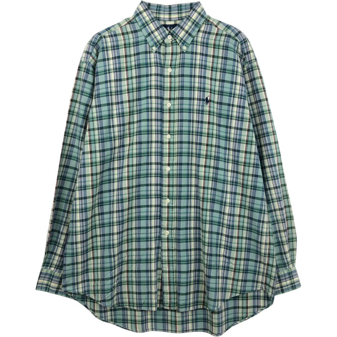 Ralph Lauren BLAKE long sleeve button down check shirt, men's size L cotton green type Vintage Second Hand