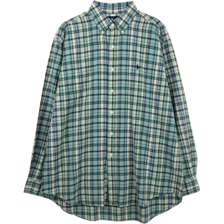 Ralph Lauren BLAKE long sleeve button down check shirt, men's size L cotton green type Vintage Second Hand