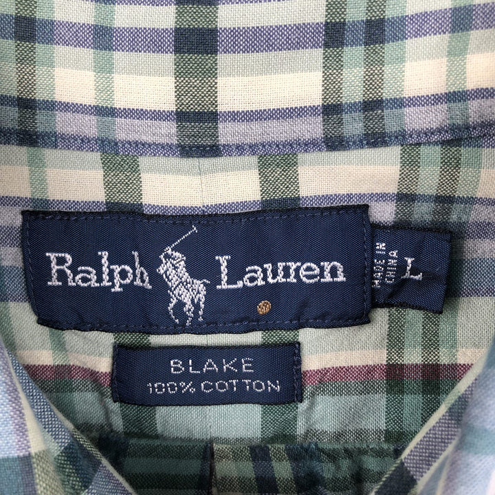 Ralph Lauren BLAKE long sleeve button down check shirt, men's size L cotton green type Vintage Second Hand