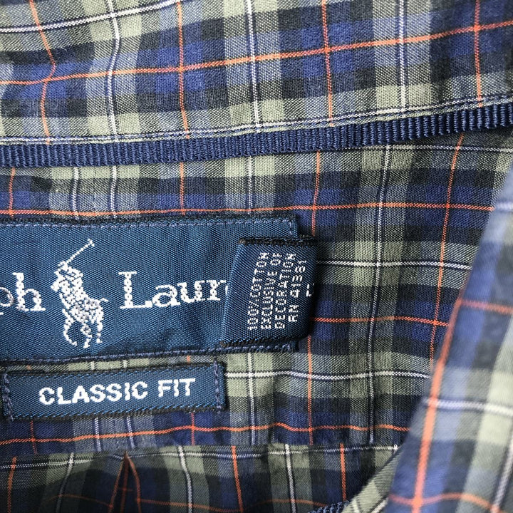 Ralph Lauren Classic Fit Long Sleeve Button Down Check Shirt Men's Size L cotton green type Vintage Second Hand