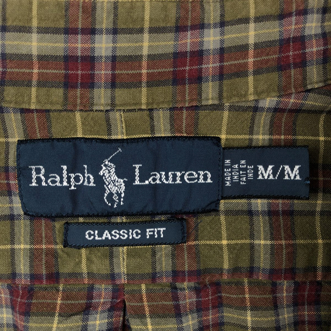 Ralph Lauren Classic Fit Long Sleeve Button Down Check Shirt Men's M cotton Khaki type Vintage Second Hand