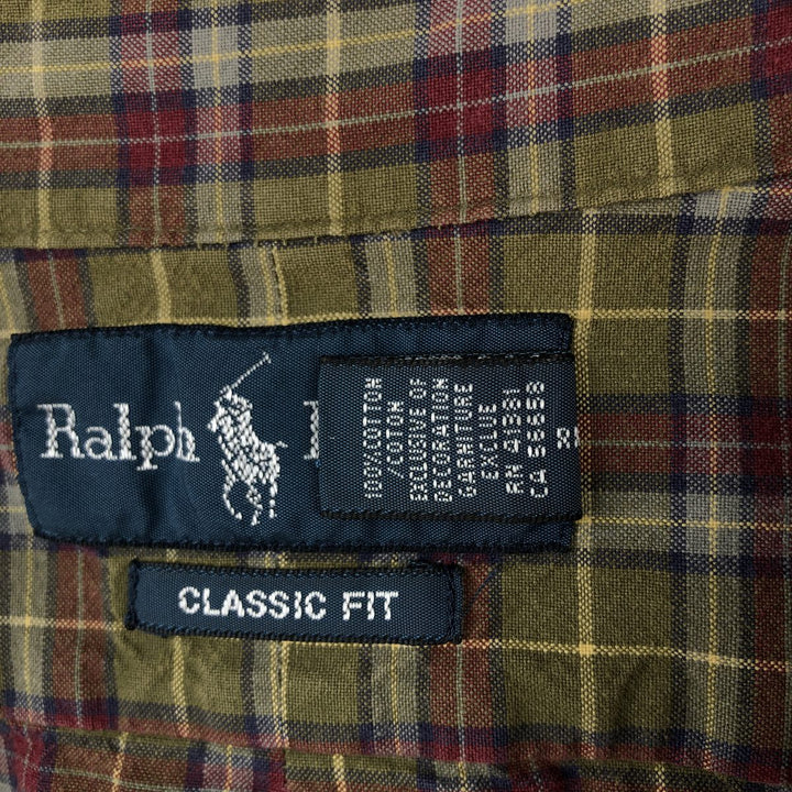 Ralph Lauren Classic Fit Long Sleeve Button Down Check Shirt Men's M cotton Khaki type Vintage Second Hand