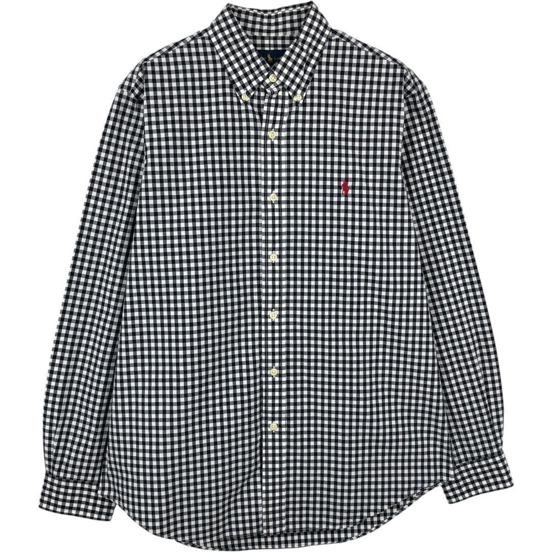 Ralph Lauren Gingham Check Long Sleeve Button-Down Check Shirt, Men's M Size cotton black type Vintage Second Hand