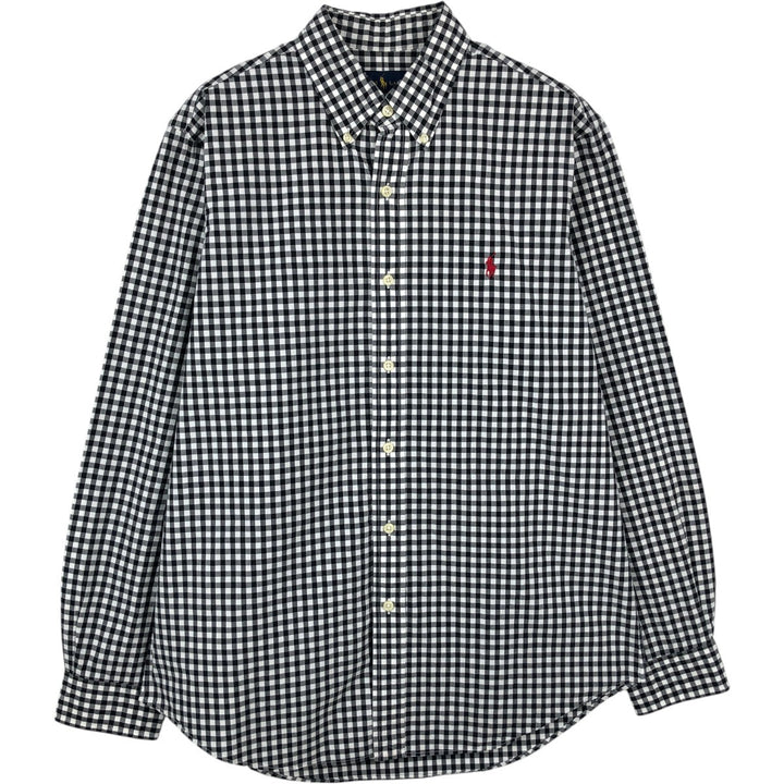 Ralph Lauren Gingham Check Long Sleeve Button-Down Check Shirt, Men's M Size cotton black type Vintage Second Hand