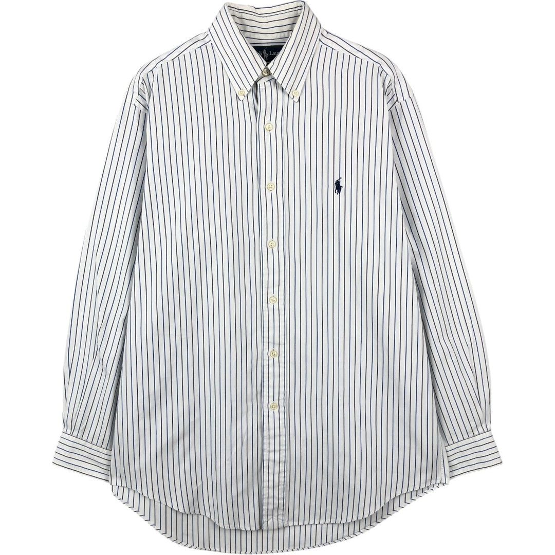 Ralph Lauren YARMOUTH Long Sleeve Button-Down Striped Shirt, Men's M Size cotton white type Vintage Second Hand