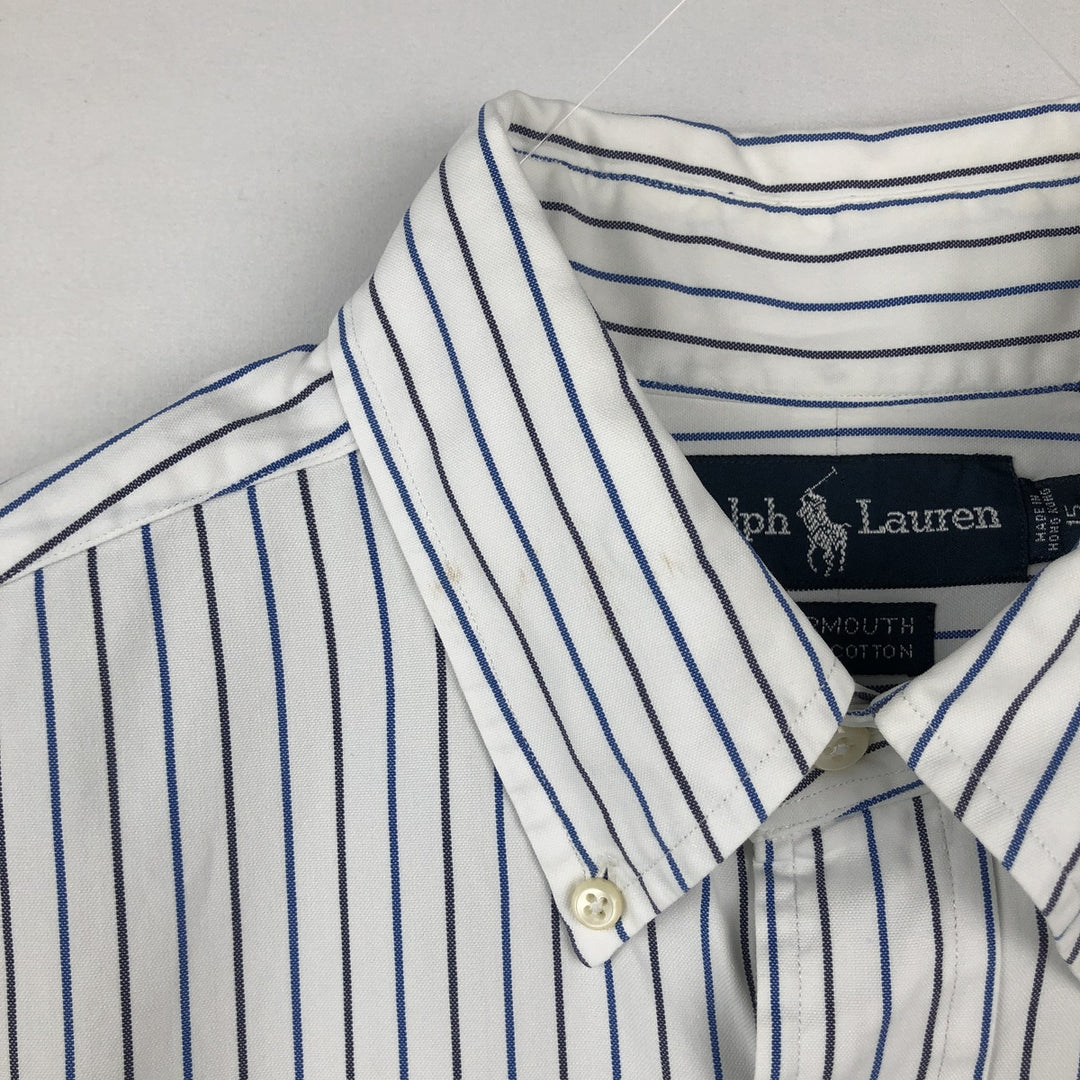 Ralph Lauren YARMOUTH Long Sleeve Button-Down Striped Shirt, Men's M Size cotton white type Vintage Second Hand