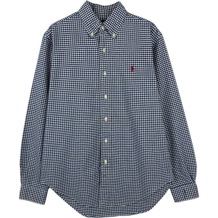 Ralph Lauren CLASSIC FIT Gingham Check Long Sleeve Button-Down Check Shirt (Men's Size S) cotton blue type Vintage Second Hand