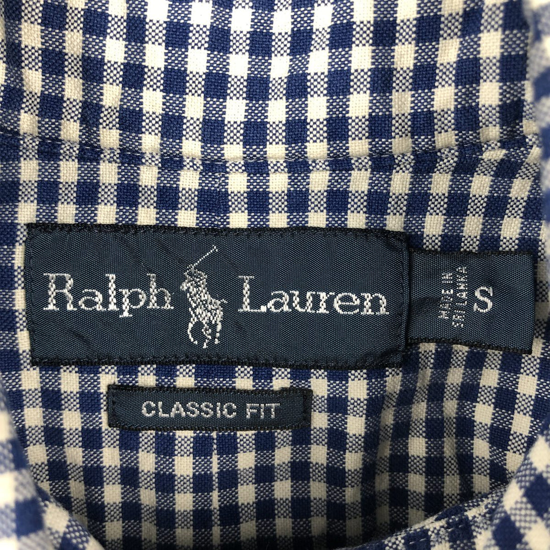 Ralph Lauren CLASSIC FIT Gingham Check Long Sleeve Button-Down Check Shirt (Men's Size S) cotton blue type Vintage Second Hand
