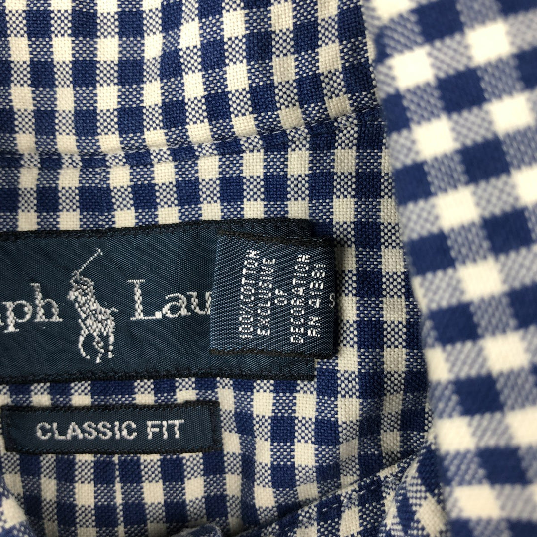 Ralph Lauren CLASSIC FIT Gingham Check Long Sleeve Button-Down Check Shirt (Men's Size S) cotton blue type Vintage Second Hand
