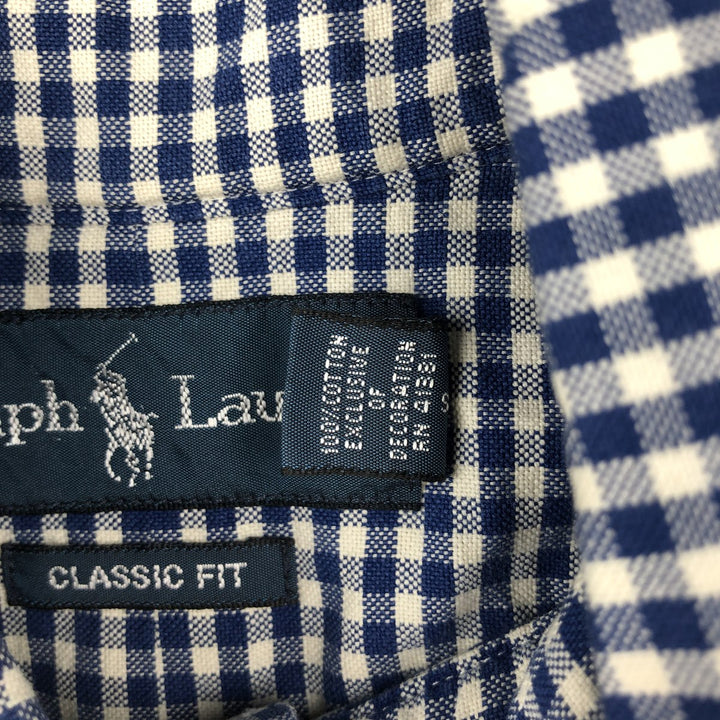Ralph Lauren CLASSIC FIT Gingham Check Long Sleeve Button-Down Check Shirt (Men's Size S) cotton blue type Vintage Second Hand