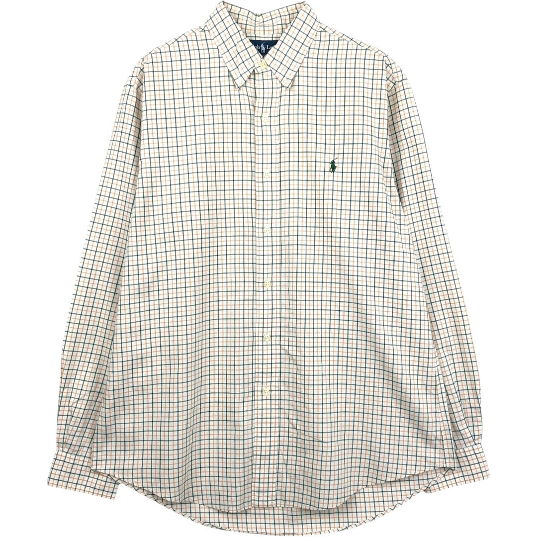 Ralph Lauren CUSTOM FIT long sleeve button down check shirt, men's size L cotton white type Vintage Second Hand