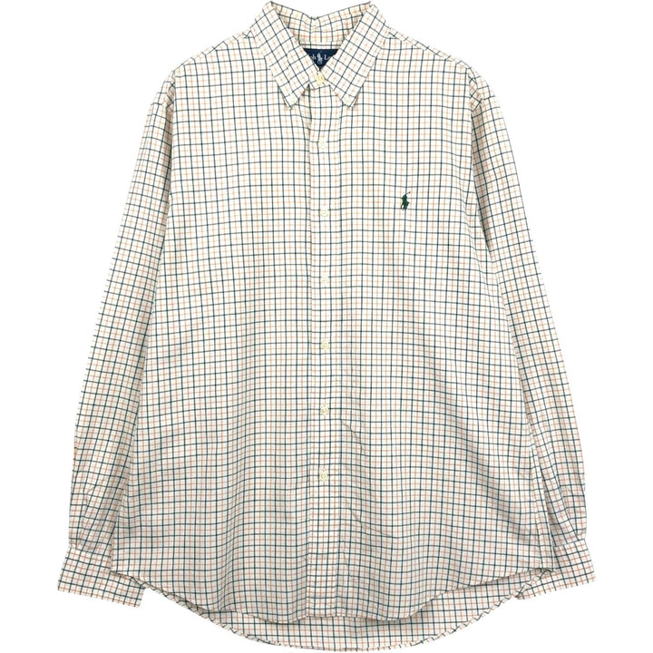 Ralph Lauren CUSTOM FIT long sleeve button down check shirt, men's size L cotton white type Vintage Second Hand