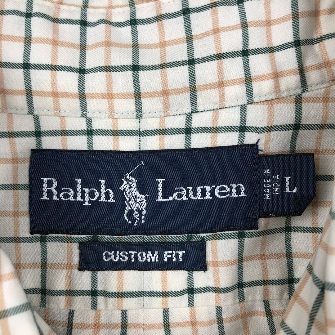 Ralph Lauren CUSTOM FIT long sleeve button down check shirt, men's size L cotton white type Vintage Second Hand