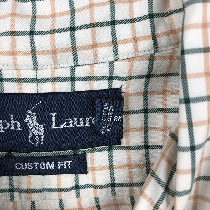 Ralph Lauren CUSTOM FIT long sleeve button down check shirt, men's size L cotton white type Vintage Second Hand