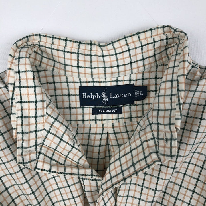 Ralph Lauren CUSTOM FIT long sleeve button down check shirt, men's size L cotton white type Vintage Second Hand