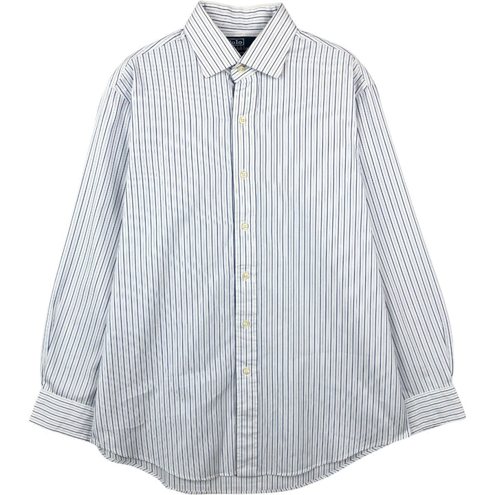 Ralph Lauren POLO by Ralph Lauren REGENT CUSTOM FIT Long-Sleeve Cotton Stripe Shirt, Men's Size L (approx.) cotton white type Vintage Second Hand
