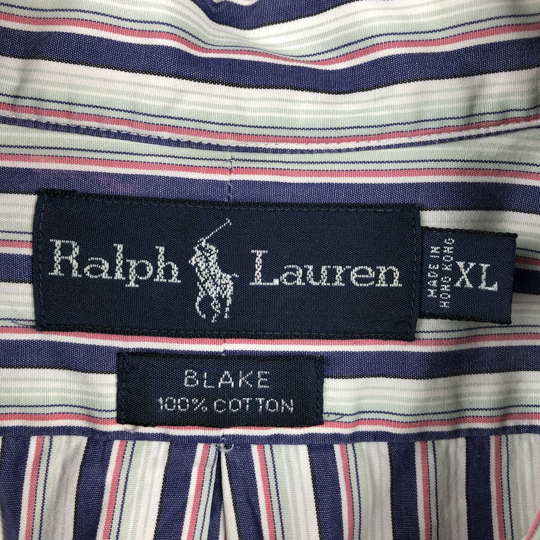 Ralph Lauren BLAKE long sleeve button-down striped shirt, men's size XL cotton navy blue type Vintage Second Hand