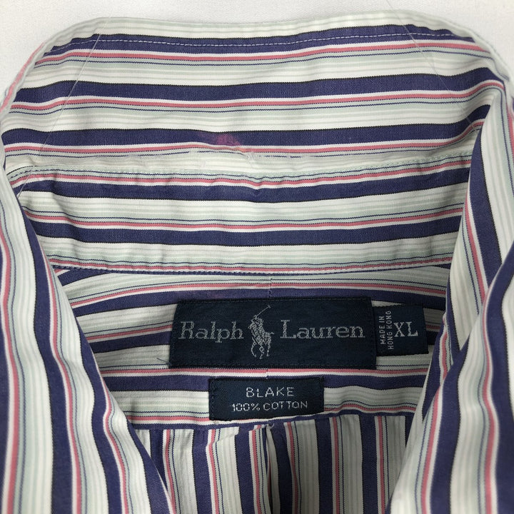Ralph Lauren BLAKE long sleeve button-down striped shirt, men's size XL cotton navy blue type Vintage Second Hand