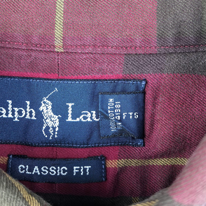 Ralph Lauren Classic Fit Long Sleeve Button Down Check Shirt Men's Size L cotton red type Vintage Second Hand
