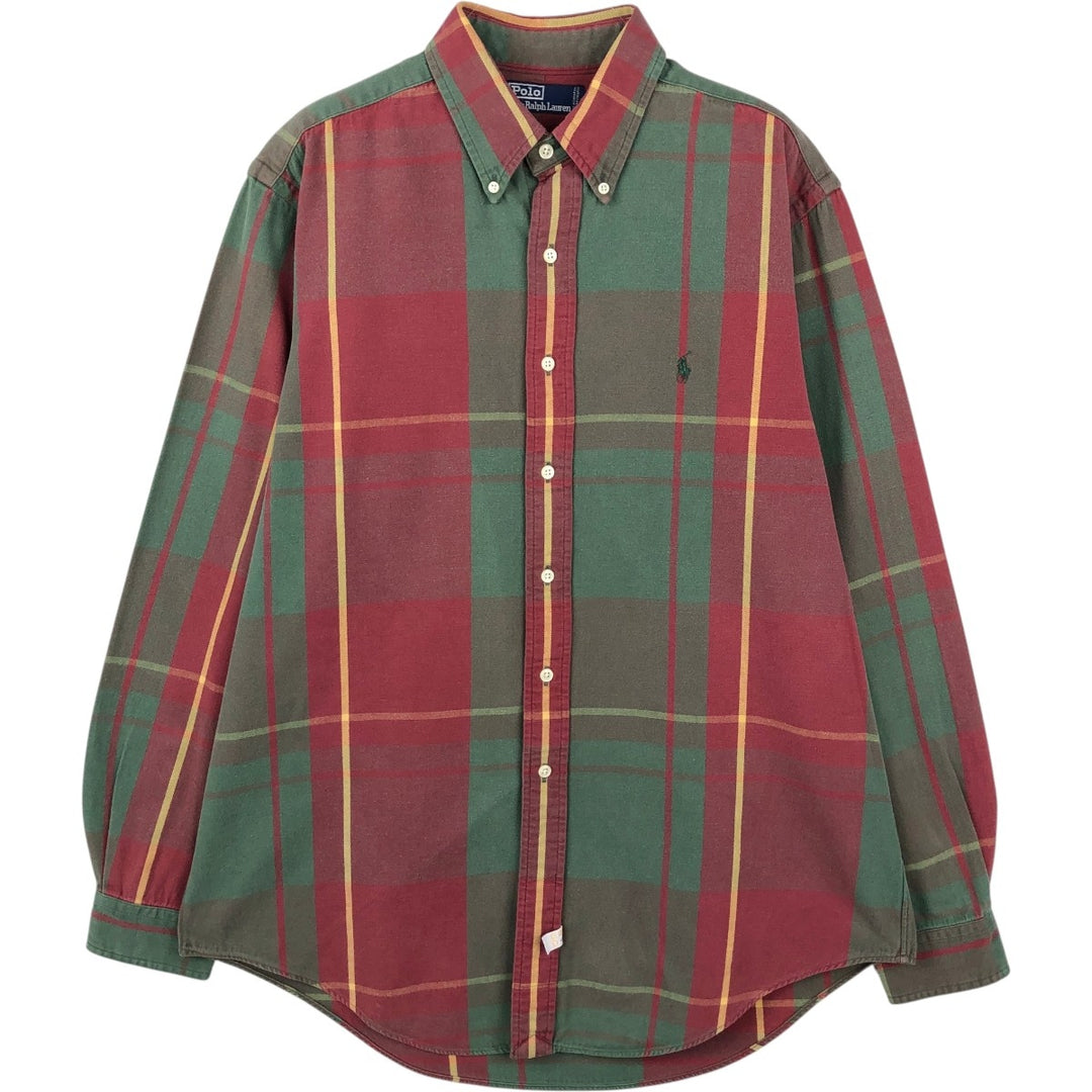 Ralph Lauren POLO by Ralph Lauren Long Sleeve Button-Down Check Shirt Men's Size L cotton red type reddish brown Vintage Second Hand