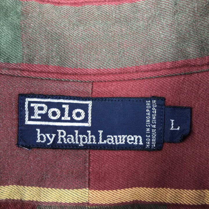 Ralph Lauren POLO by Ralph Lauren Long Sleeve Button-Down Check Shirt Men's Size L cotton red type reddish brown Vintage Second Hand