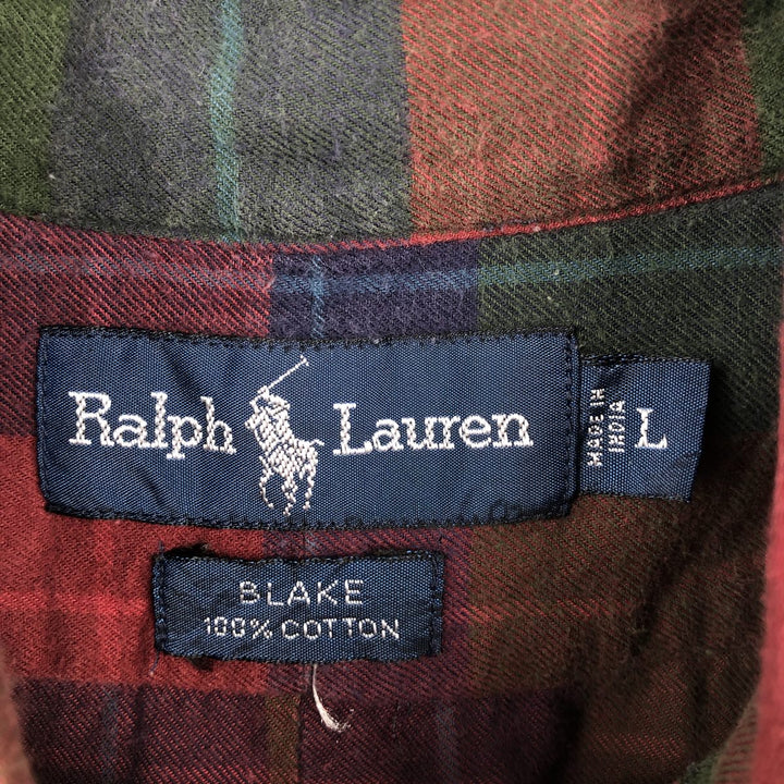 Ralph Lauren BLAKE long sleeve button down check shirt, men's size L cotton red type Vintage Second Hand