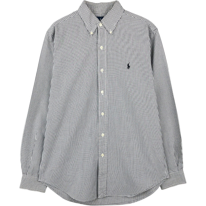 Ralph Lauren Classic Fit Gingham Check Long Sleeve Button-Down Shirt, Men's Size Medium cotton black type Vintage Second Hand