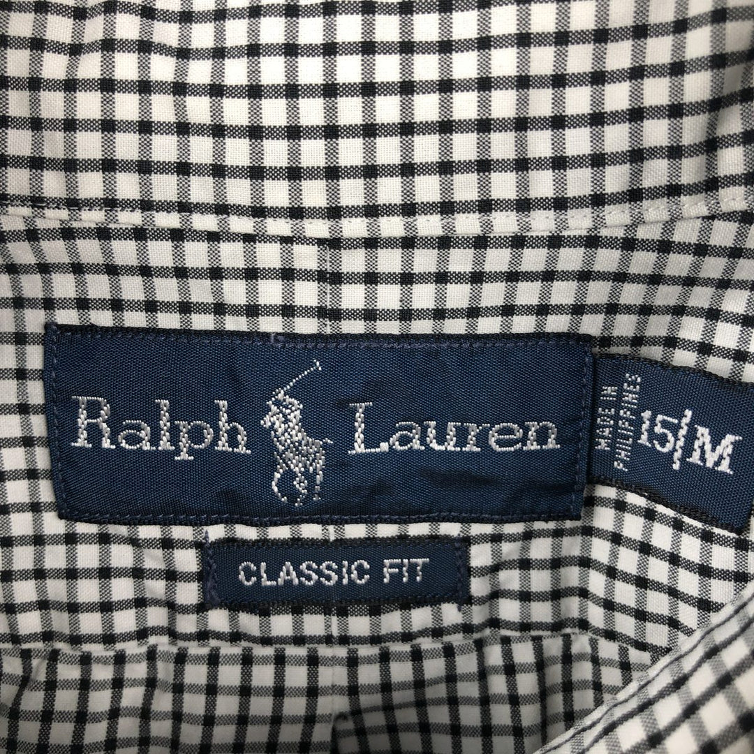 Ralph Lauren Classic Fit Gingham Check Long Sleeve Button-Down Shirt, Men's Size Medium cotton black type Vintage Second Hand