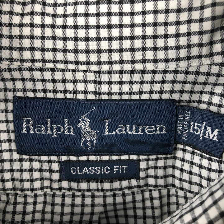 Ralph Lauren Classic Fit Gingham Check Long Sleeve Button-Down Shirt, Men's Size Medium cotton black type Vintage Second Hand