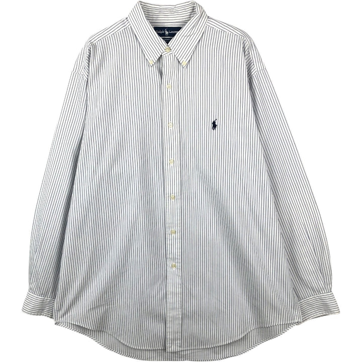 Ralph Lauren YARMOUTH Stripe Pattern Long-Sleeve Button-Down Stripe Shirt, Men's Size L (approx.) cotton white type Vintage Second Hand