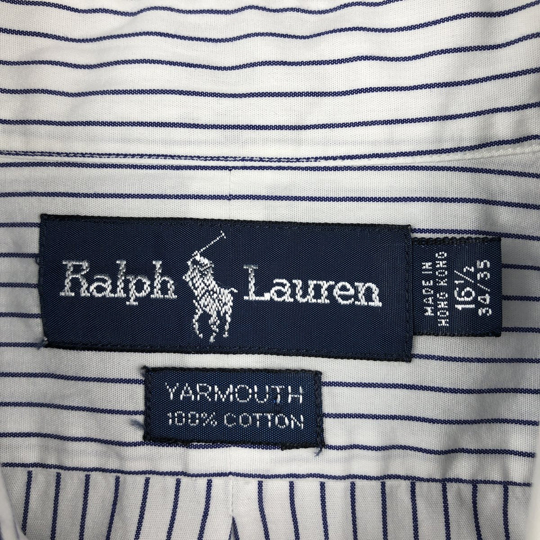 Ralph Lauren YARMOUTH Stripe Pattern Long-Sleeve Button-Down Stripe Shirt, Men's Size L (approx.) cotton white type Vintage Second Hand