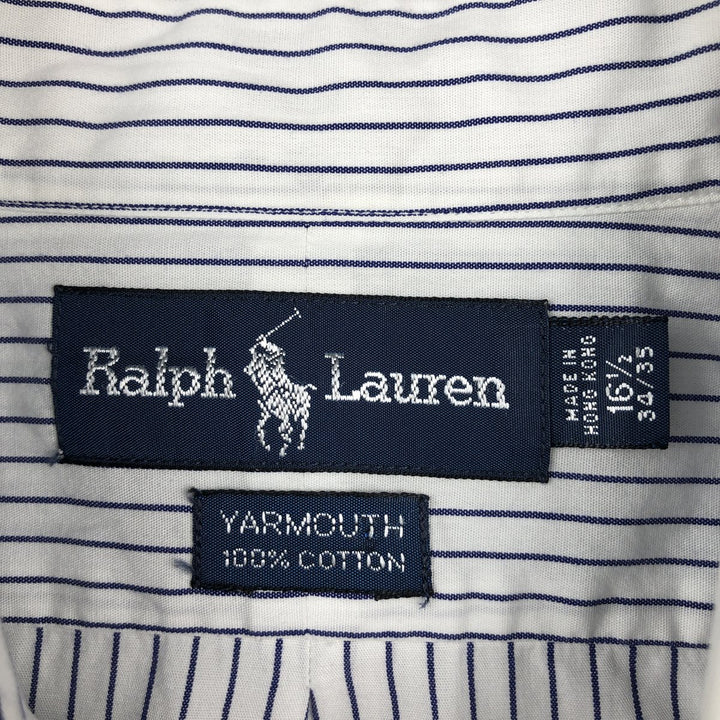 Ralph Lauren YARMOUTH Stripe Pattern Long-Sleeve Button-Down Stripe Shirt, Men's Size L (approx.) cotton white type Vintage Second Hand
