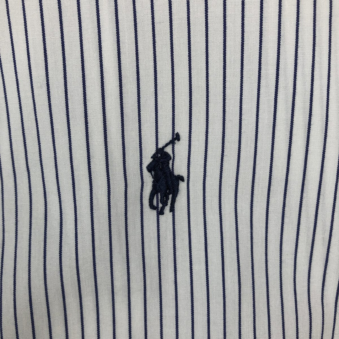 Ralph Lauren YARMOUTH Stripe Pattern Long-Sleeve Button-Down Stripe Shirt, Men's Size L (approx.) cotton white type Vintage Second Hand