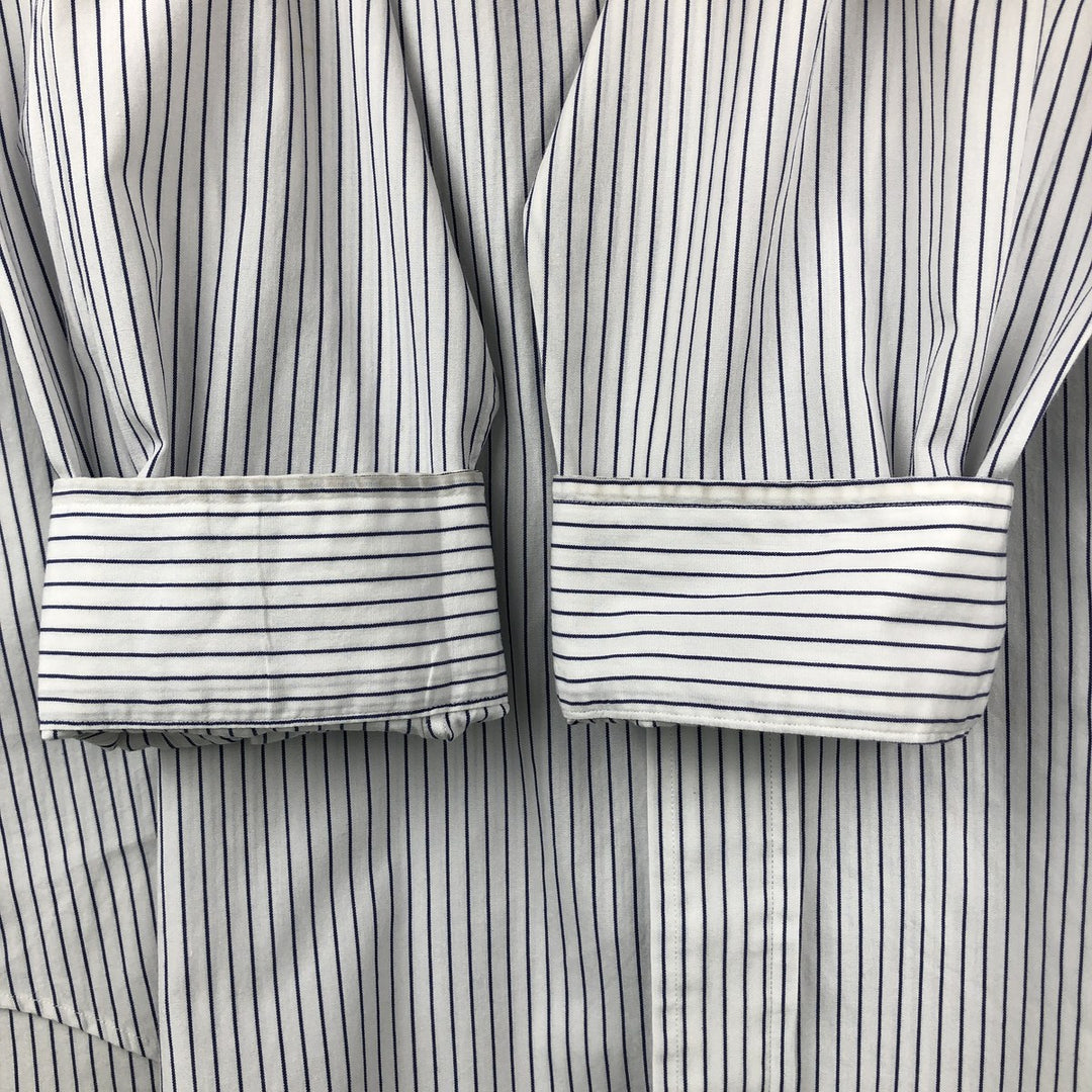 Ralph Lauren YARMOUTH Stripe Pattern Long-Sleeve Button-Down Stripe Shirt, Men's Size L (approx.) cotton white type Vintage Second Hand