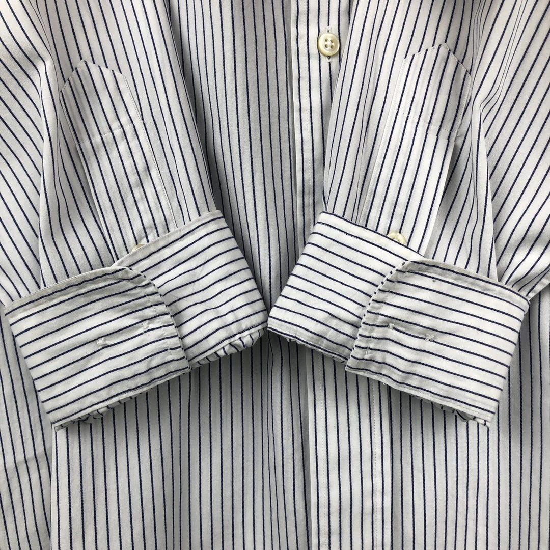 Ralph Lauren YARMOUTH Stripe Pattern Long-Sleeve Button-Down Stripe Shirt, Men's Size L (approx.) cotton white type Vintage Second Hand