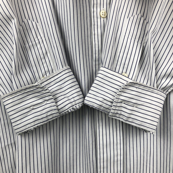 Ralph Lauren YARMOUTH Stripe Pattern Long-Sleeve Button-Down Stripe Shirt, Men's Size L (approx.) cotton white type Vintage Second Hand