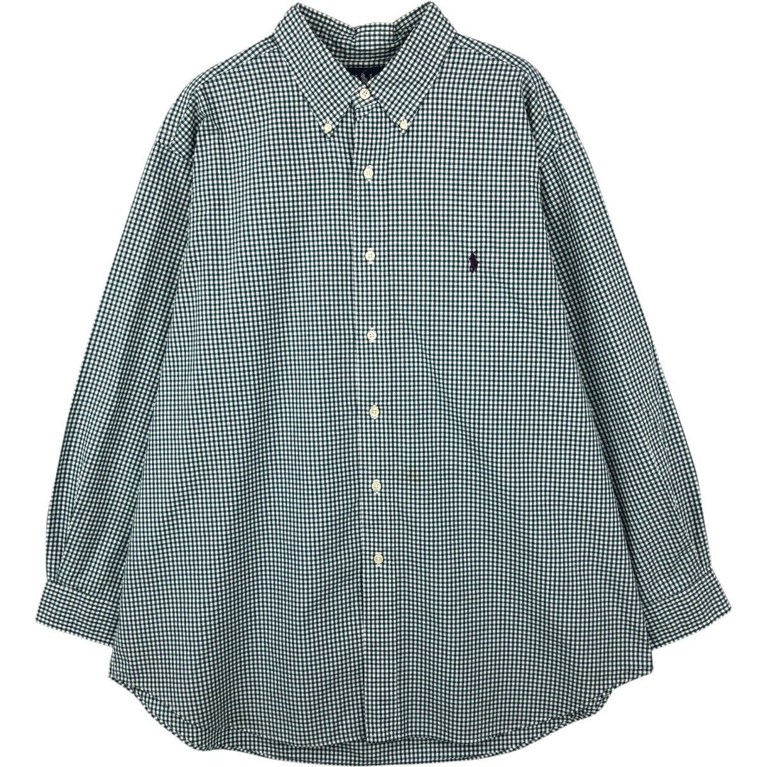 Ralph Lauren Classic Fit Gingham Check Long Sleeve Button-Down Check Shirt, Men's Size XL cotton Green type dark green Vintage Second Hand
