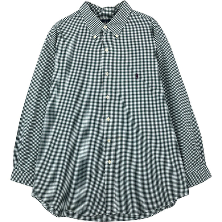 Ralph Lauren Classic Fit Gingham Check Long Sleeve Button-Down Check Shirt, Men's Size XL cotton Green type dark green Vintage Second Hand