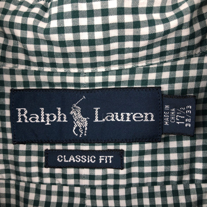 Ralph Lauren Classic Fit Gingham Check Long Sleeve Button-Down Check Shirt, Men's Size XL cotton Green type dark green Vintage Second Hand