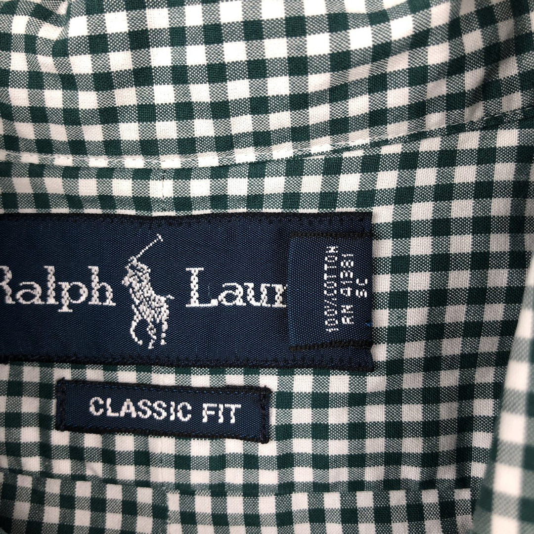 Ralph Lauren Classic Fit Gingham Check Long Sleeve Button-Down Check Shirt, Men's Size XL cotton Green type dark green Vintage Second Hand