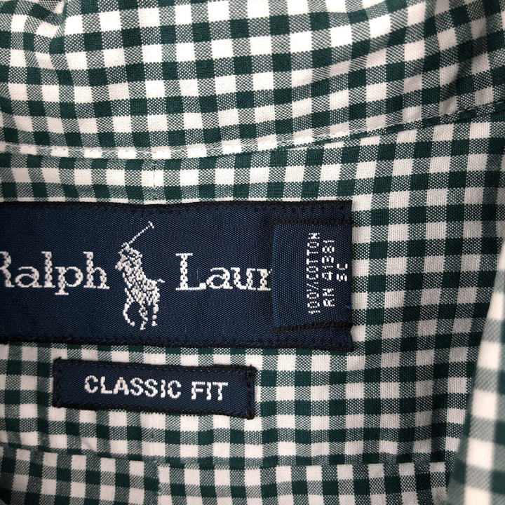 Ralph Lauren Classic Fit Gingham Check Long Sleeve Button-Down Check Shirt, Men's Size XL cotton Green type dark green Vintage Second Hand