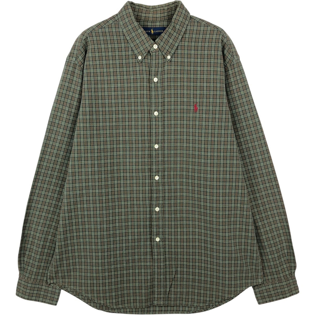 Ralph Lauren long sleeve button down check shirt, men's XL size cotton dark green Vintage Second Hand