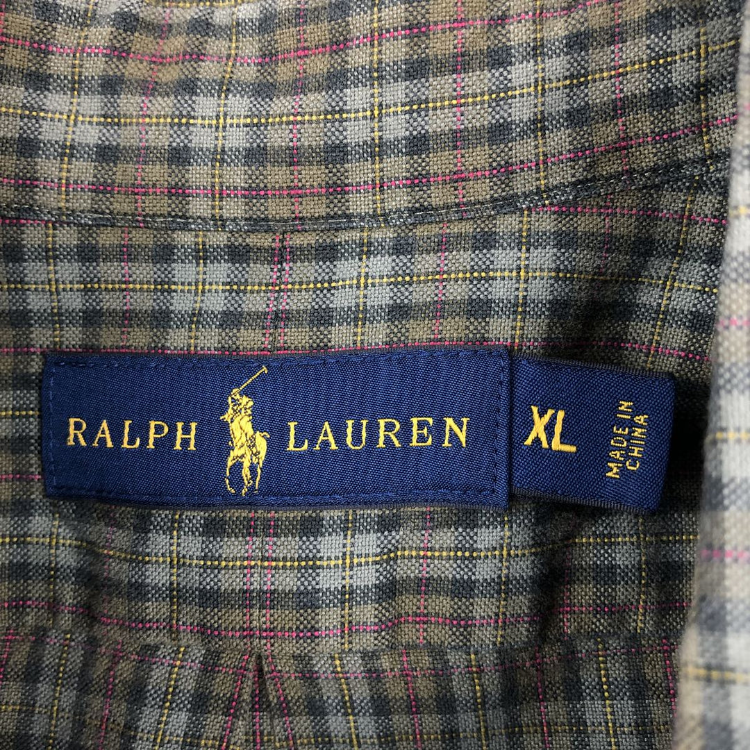 Ralph Lauren long sleeve button down check shirt, men's XL size cotton dark green Vintage Second Hand