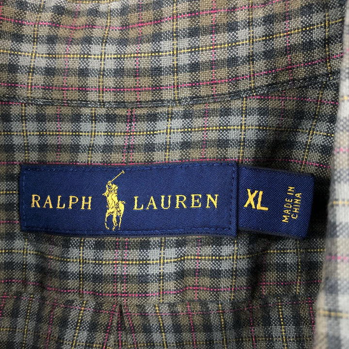 Ralph Lauren long sleeve button down check shirt, men's XL size cotton dark green Vintage Second Hand