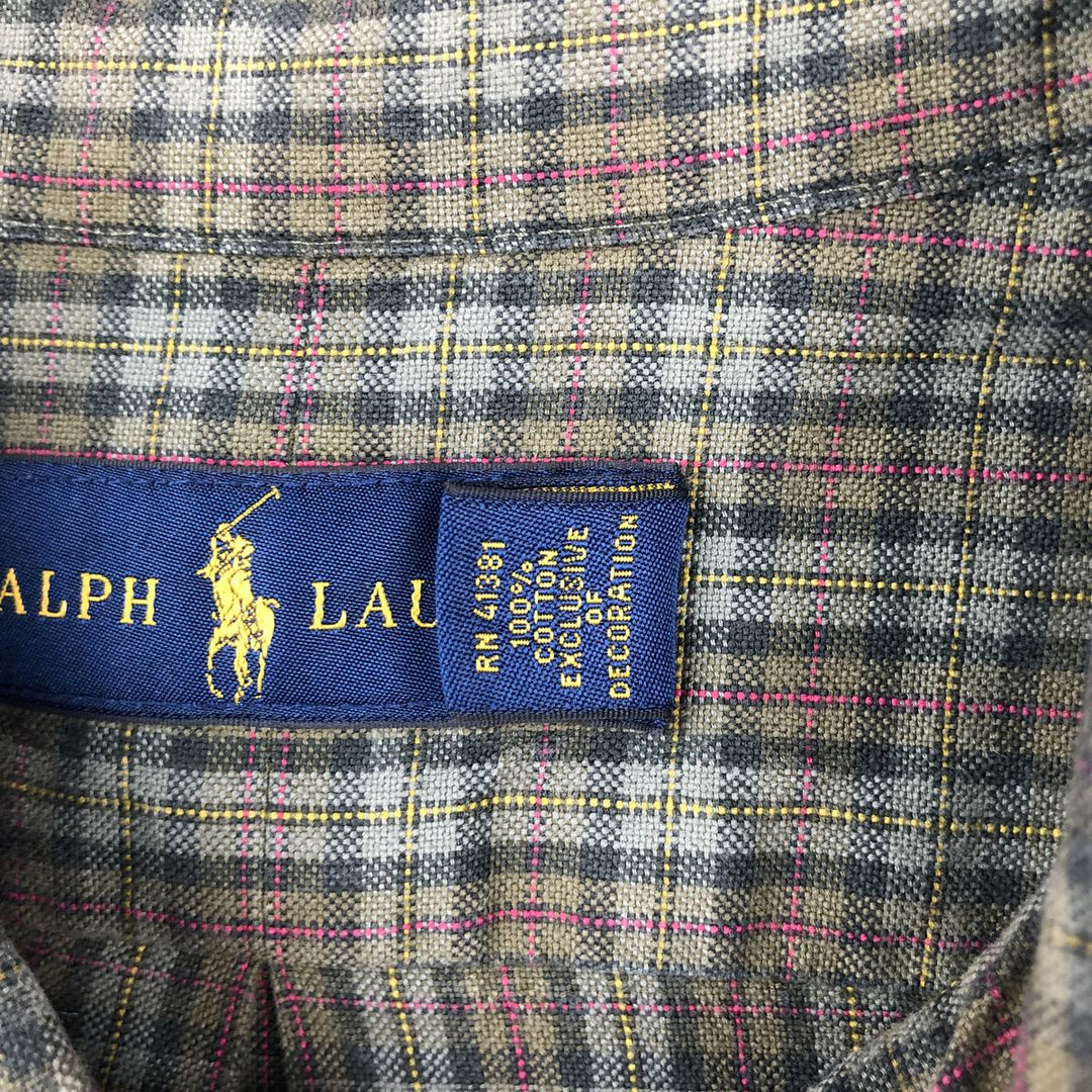 Ralph Lauren long sleeve button down check shirt, men's XL size cotton dark green Vintage Second Hand