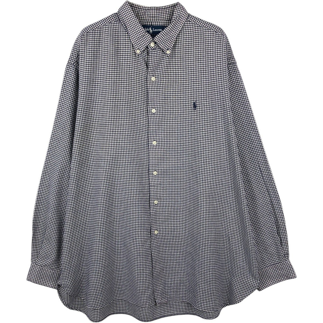 Ralph Lauren MCMEEL Gingham Check Long-Sleeve Button-Down Check Shirt, Men's Size XL (approx.) cotton navy blue type Vintage Second Hand