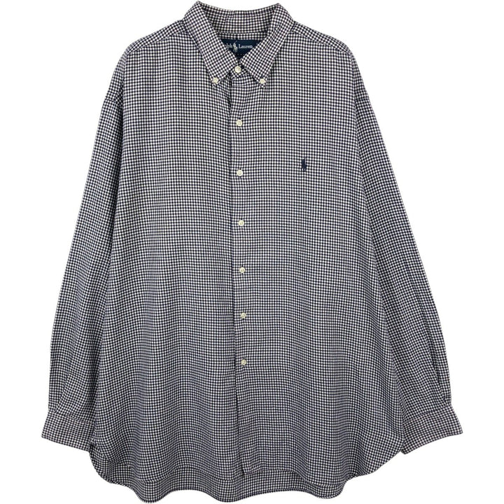 Ralph Lauren MCMEEL Gingham Check Long-Sleeve Button-Down Check Shirt, Men's Size XL (approx.) cotton navy blue type Vintage Second Hand