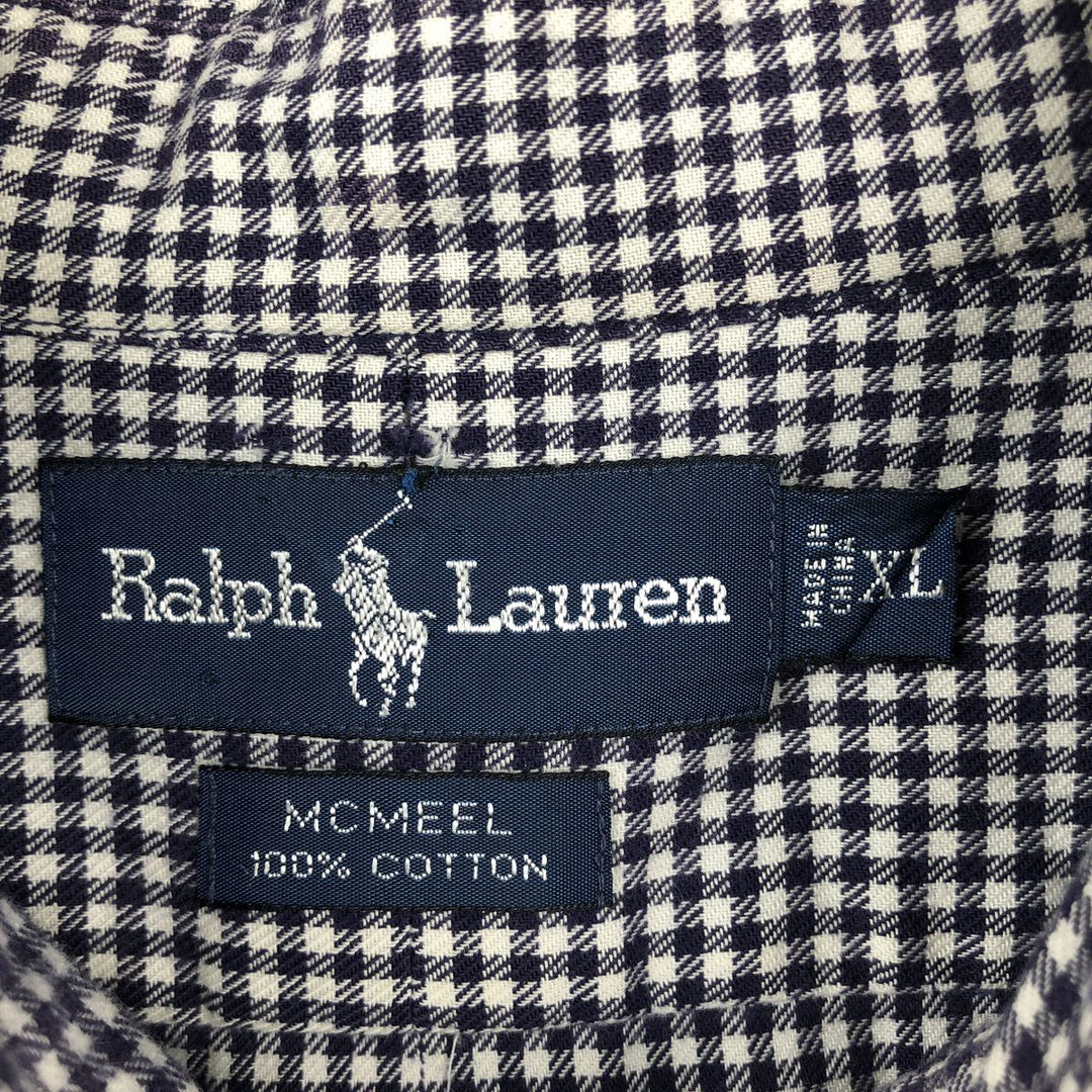 Ralph Lauren MCMEEL Gingham Check Long-Sleeve Button-Down Check Shirt, Men's Size XL (approx.) cotton navy blue type Vintage Second Hand